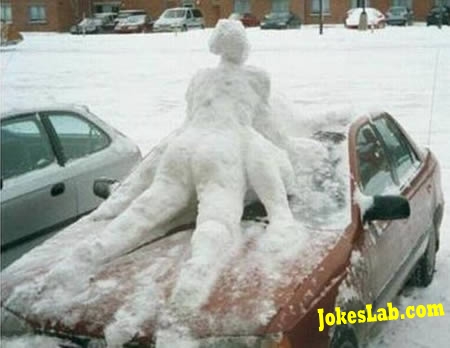 funny picture, snowman and snow-woman