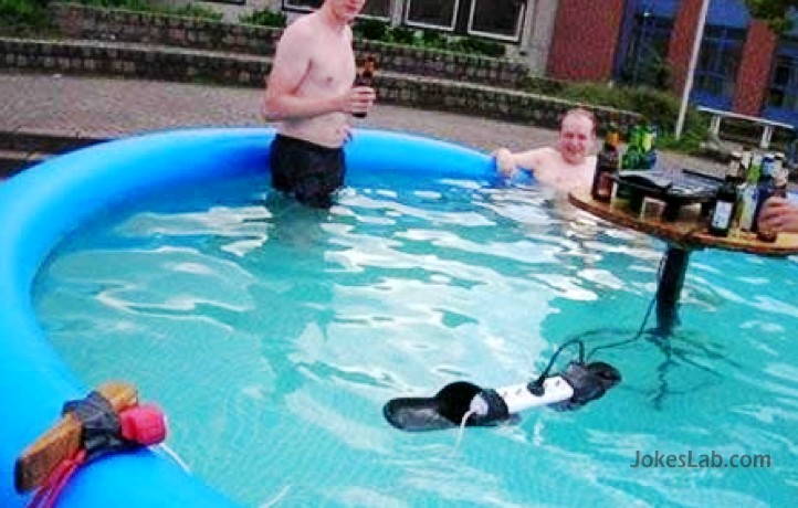 party in a pool, use slippers as float