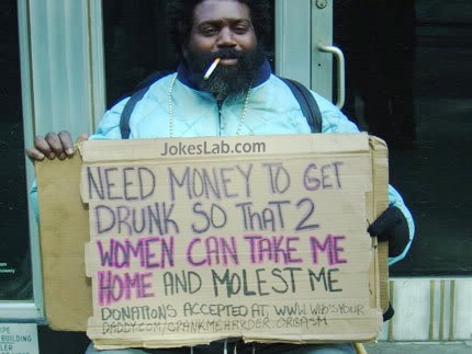 funny beggar, need money to drunken so that  woman can molest him