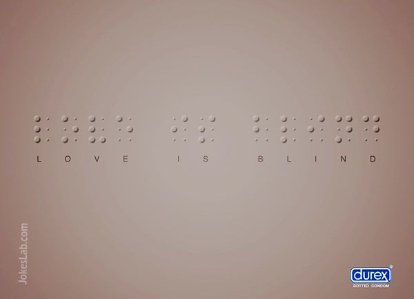 funny condom ad, dotted condom by Durex, love is blind