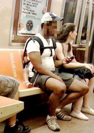 funny daddy carrying baby in train
