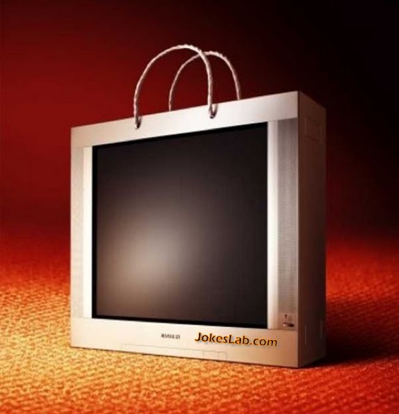 funny shopping bag, flat screen tv