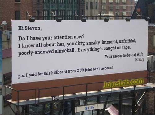 funny billboard to cheating husband