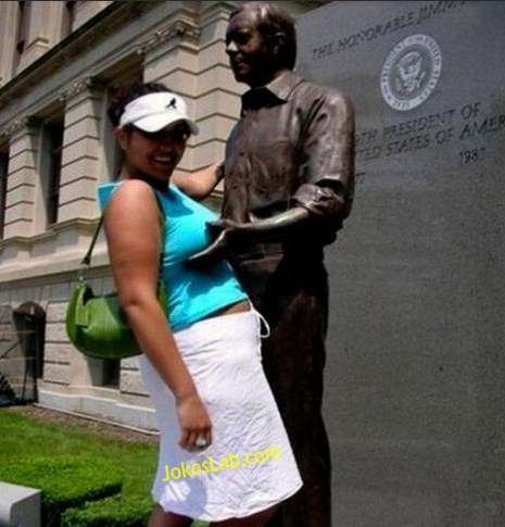 funny statue, touch my breast, and I am enjoying it