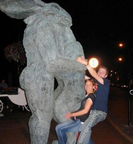 funny group sex with statue, rabbit