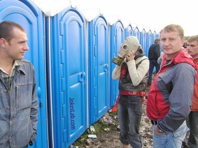 funny picture, gas mask for porta potty