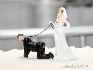 funny wedding cake, woman chain a man like a dog