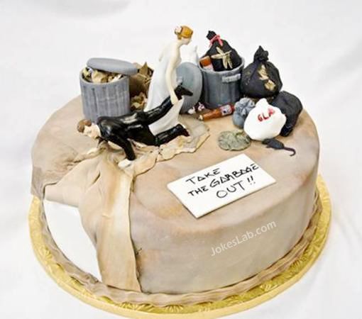 funny wedding cake, take the garbage out