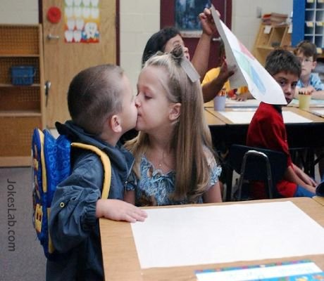 kids kissing in classroom